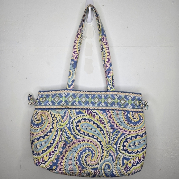Vintage 00s Vera Bradley Capri Blue Paisley Tote Purse Shoulder Villager Medium - Picture 6 of 10